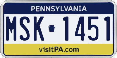 PA license plate MSK1451
