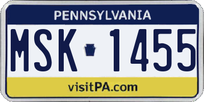 PA license plate MSK1455