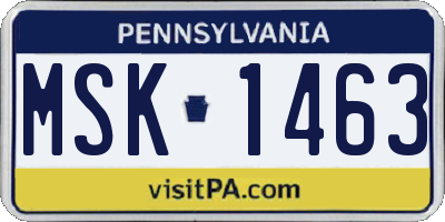 PA license plate MSK1463