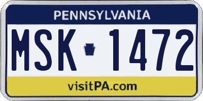 PA license plate MSK1472