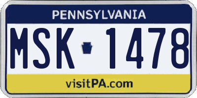 PA license plate MSK1478