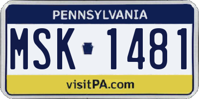 PA license plate MSK1481