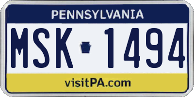 PA license plate MSK1494