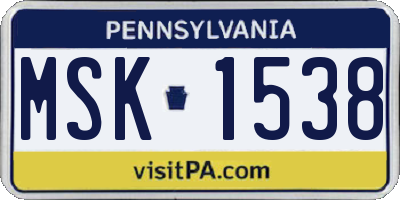 PA license plate MSK1538