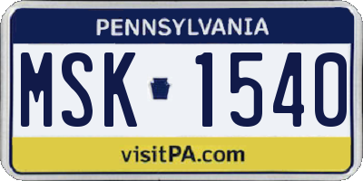 PA license plate MSK1540