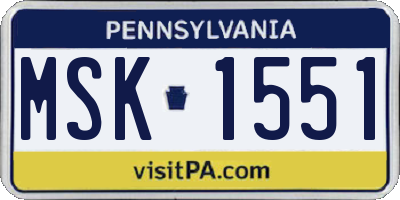 PA license plate MSK1551