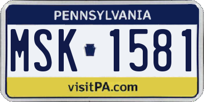 PA license plate MSK1581
