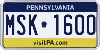 PA license plate MSK1600
