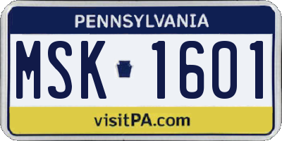 PA license plate MSK1601