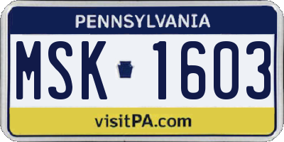 PA license plate MSK1603