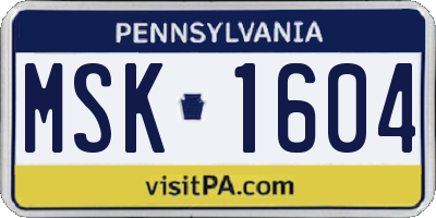 PA license plate MSK1604