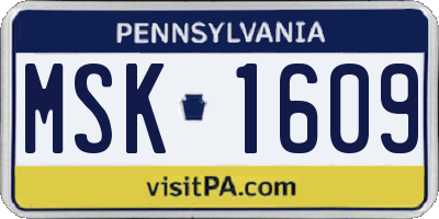 PA license plate MSK1609