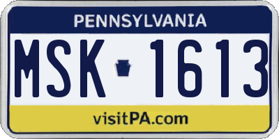 PA license plate MSK1613
