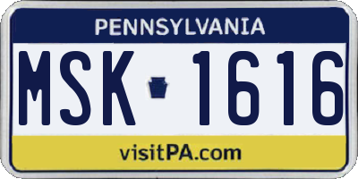 PA license plate MSK1616