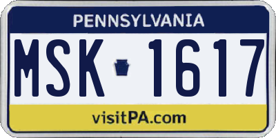 PA license plate MSK1617