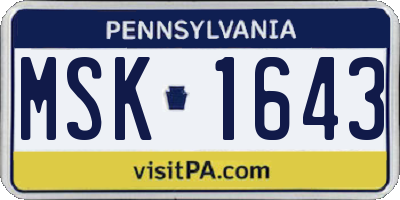 PA license plate MSK1643