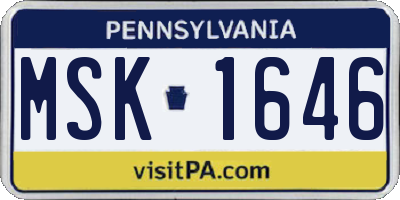 PA license plate MSK1646