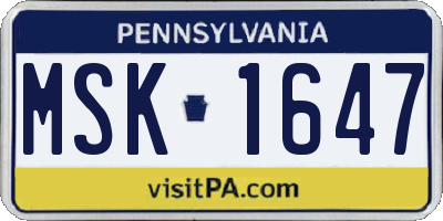 PA license plate MSK1647