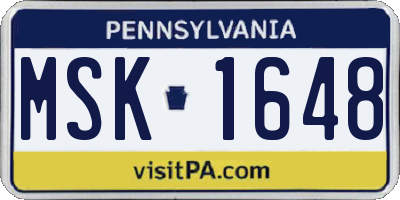 PA license plate MSK1648
