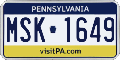 PA license plate MSK1649