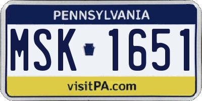 PA license plate MSK1651