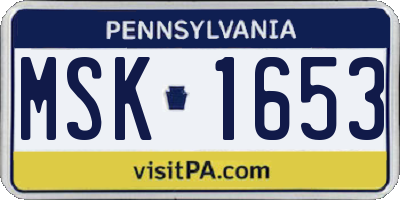 PA license plate MSK1653
