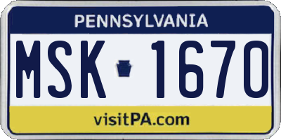 PA license plate MSK1670