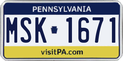 PA license plate MSK1671