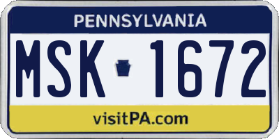 PA license plate MSK1672