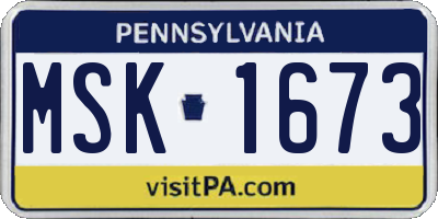 PA license plate MSK1673