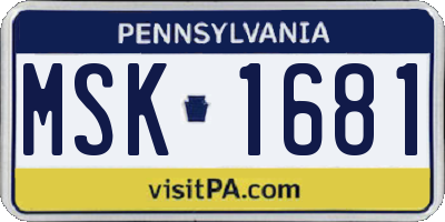 PA license plate MSK1681