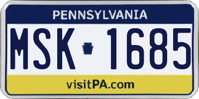PA license plate MSK1685