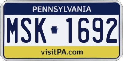 PA license plate MSK1692