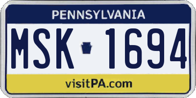 PA license plate MSK1694