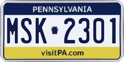 PA license plate MSK2301