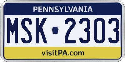 PA license plate MSK2303