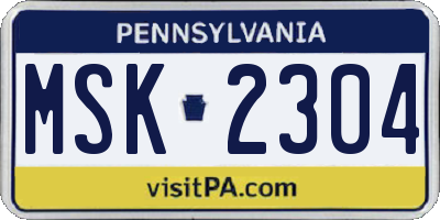 PA license plate MSK2304