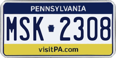 PA license plate MSK2308