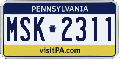 PA license plate MSK2311