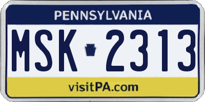 PA license plate MSK2313