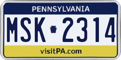 PA license plate MSK2314