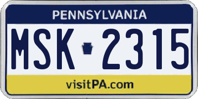 PA license plate MSK2315