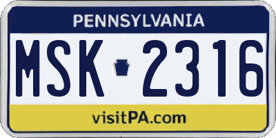PA license plate MSK2316