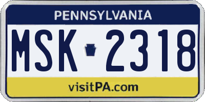PA license plate MSK2318