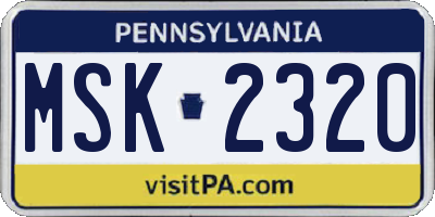 PA license plate MSK2320