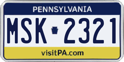 PA license plate MSK2321