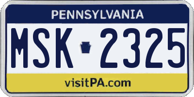 PA license plate MSK2325