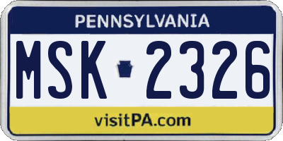 PA license plate MSK2326