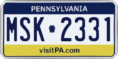 PA license plate MSK2331