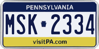 PA license plate MSK2334